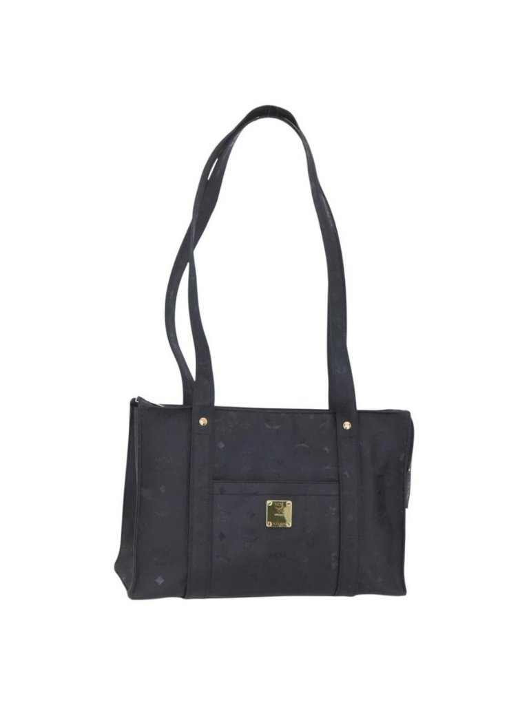 Authentic Mcm Vicetos Logogram Shoulder Bag Pvc Black Gold